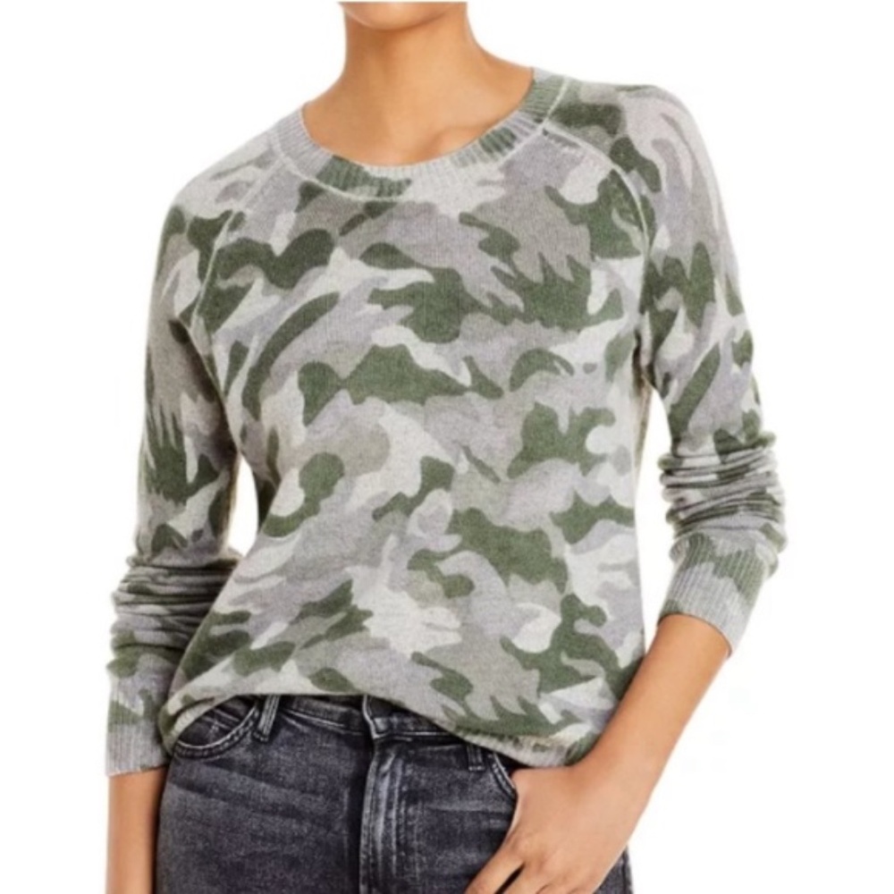 Aqua Cashmere Green/Grey Camo Lightweight Sweater XS